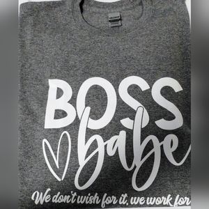 Women' unisex Boss babe grey crewneck  T - shirt